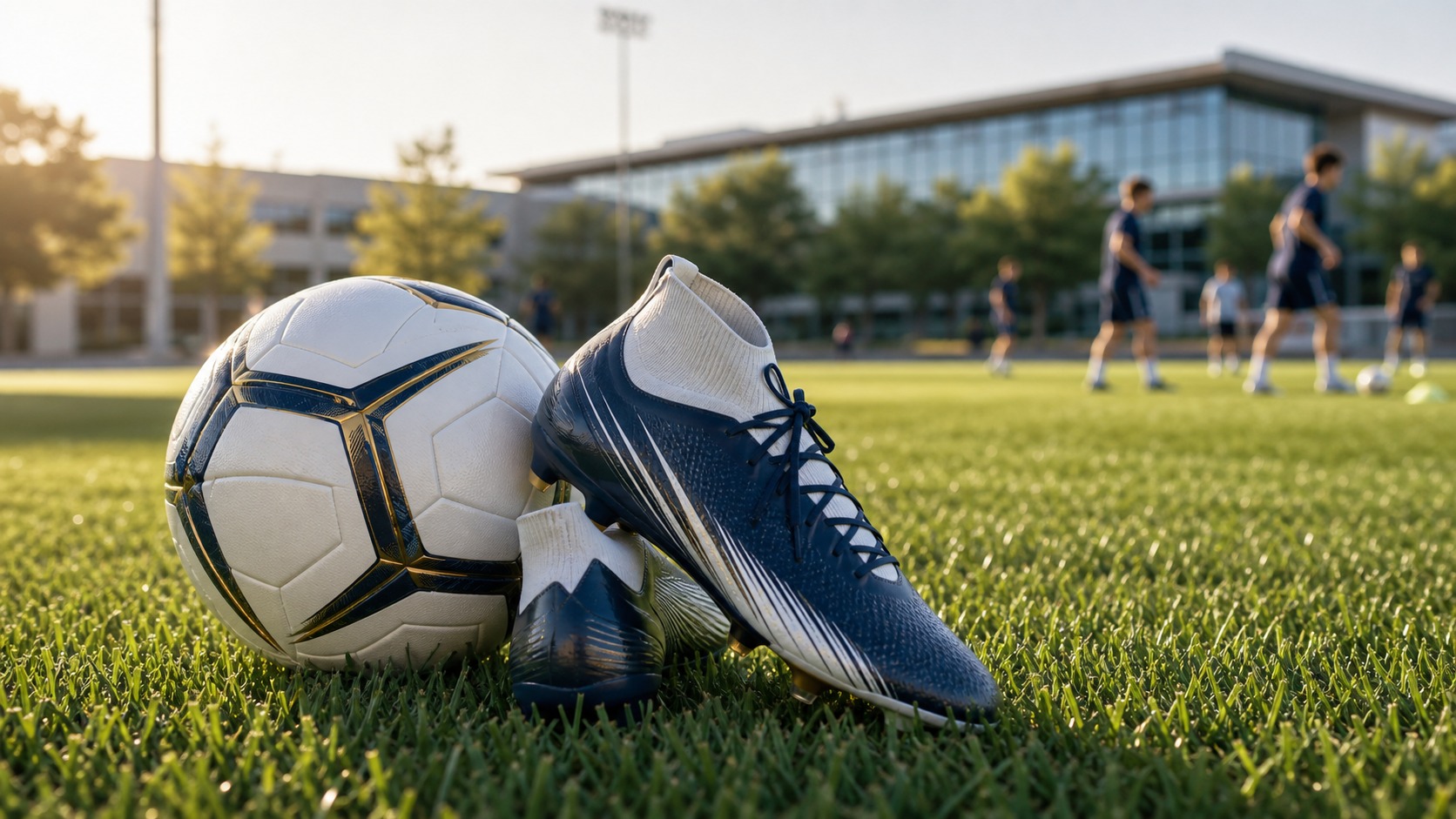 Football boots ball and grass image