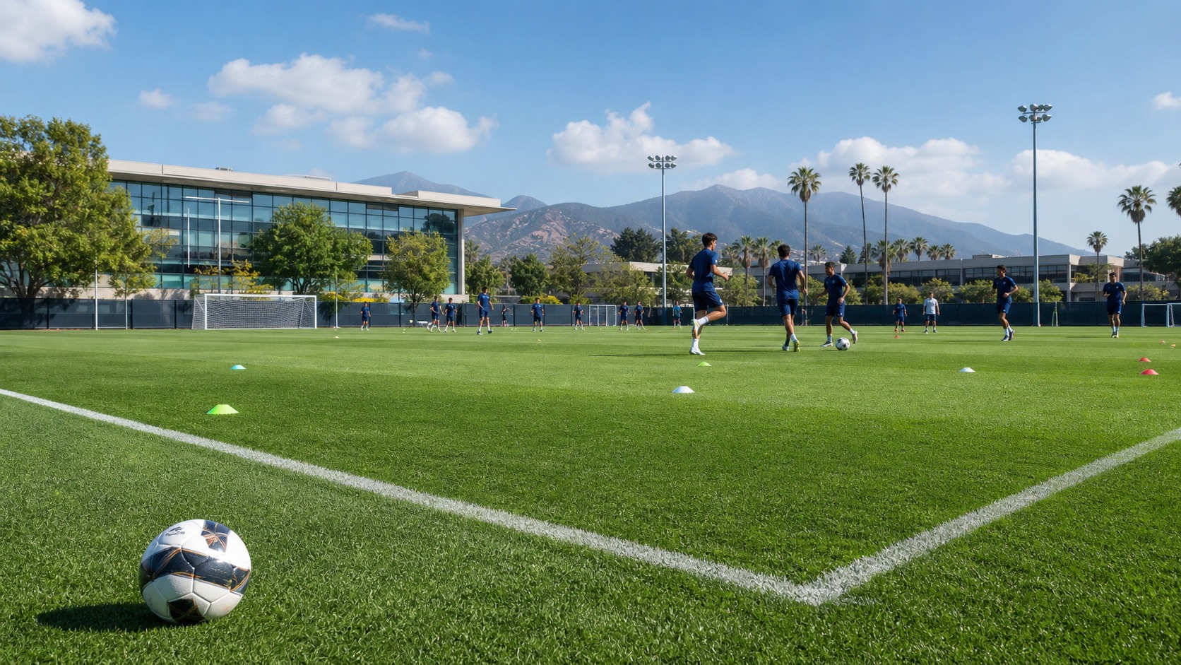Football training fields connected to a student-athlete pathway